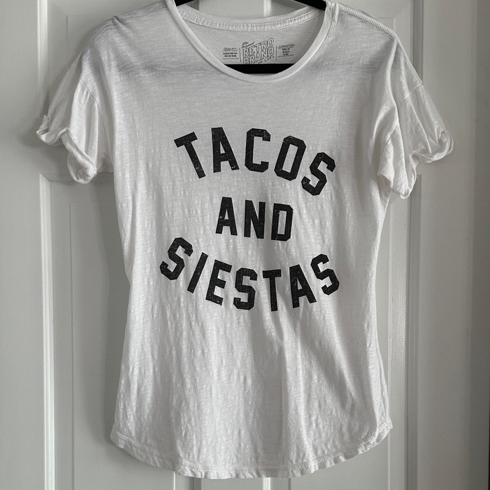 Retro Brand White Graphic Tee - Tacos and Siestas